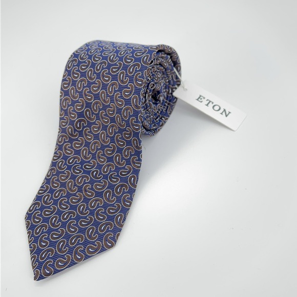 Eton Silk Tie Mens One Size Blue Brown Paisley Dress Made In England Necktie NWT